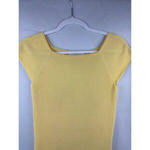 August Silk Womens Ribbed Yellow Top Size S
